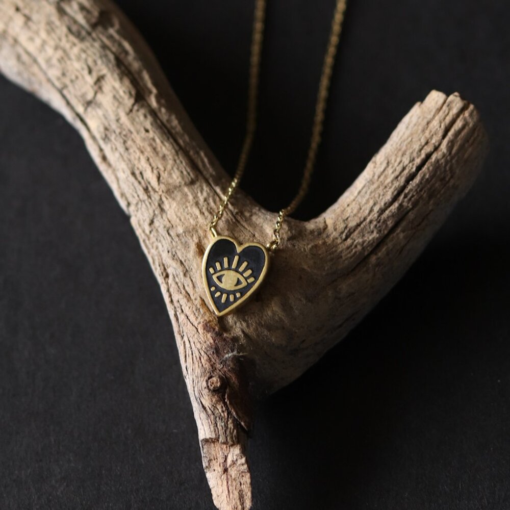 Tiny Evil Eye Necklace Gold Plated Black Enamel Fine chain 20 inches long
